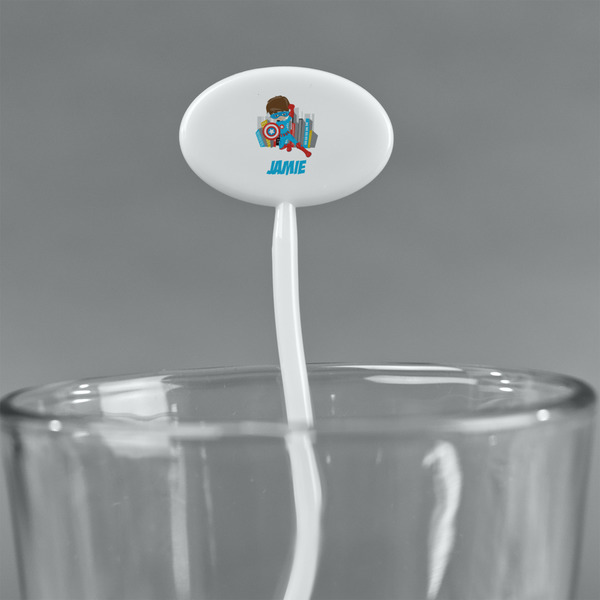 Superhero in the City White Plastic 7" Stir Stick - Oval - Main