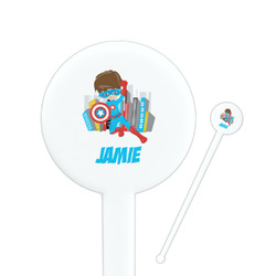 Superhero in the City 7" Round Plastic Stir Sticks - White - Double Sided (Personalized)