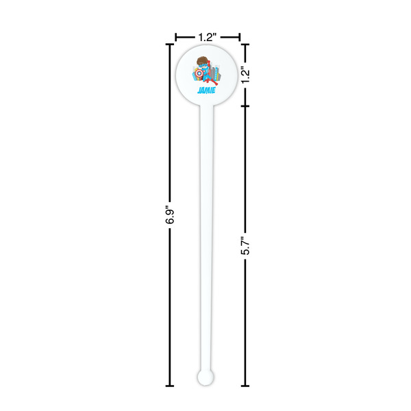 Superhero in the City White Plastic 7" Stir Stick - Round - Dimensions