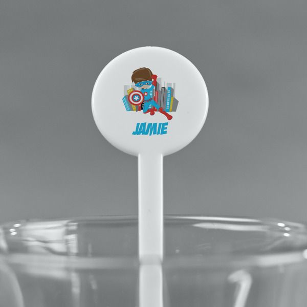 Superhero in the City White Plastic 7" Stir Stick - Round - Main