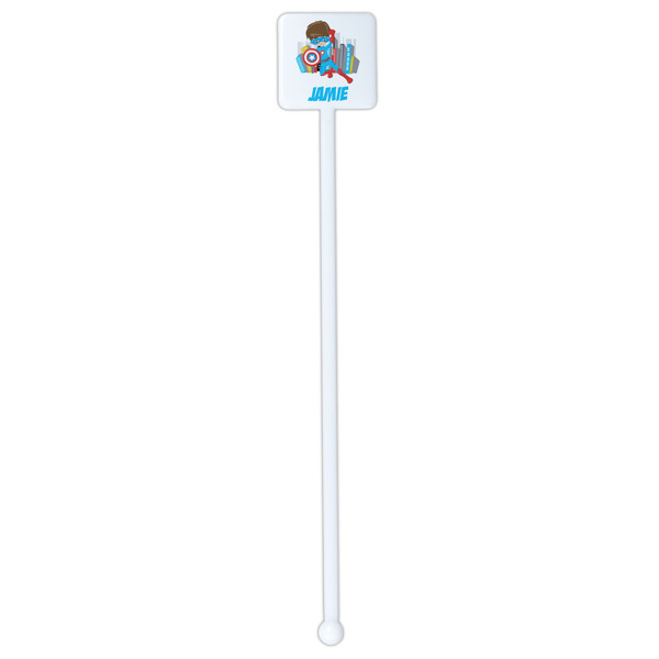 Superhero in the City White Plastic Stir Stick - Double Sided - Square - Single Stick