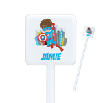 Superhero in the City Square Plastic Stir Sticks (Personalized)