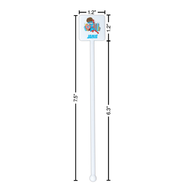 Superhero in the City White Plastic Stir Stick - Square - Dimensions
