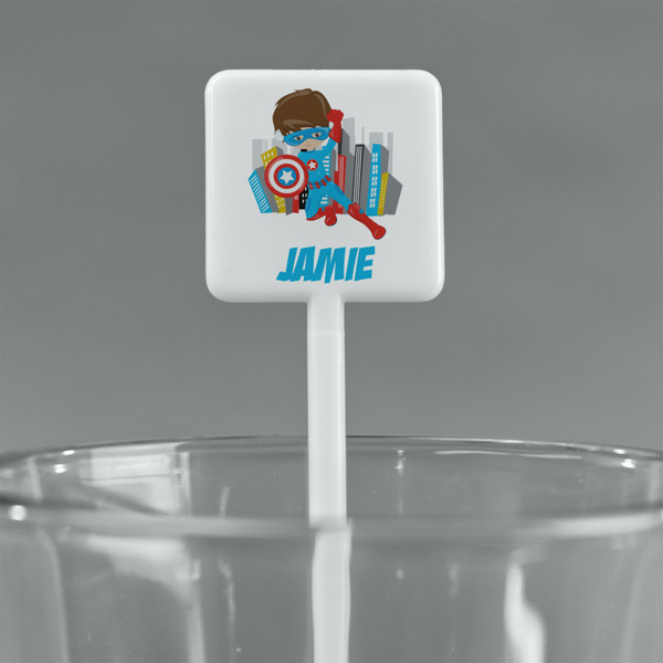 Superhero in the City White Plastic Stir Stick - Square - Main