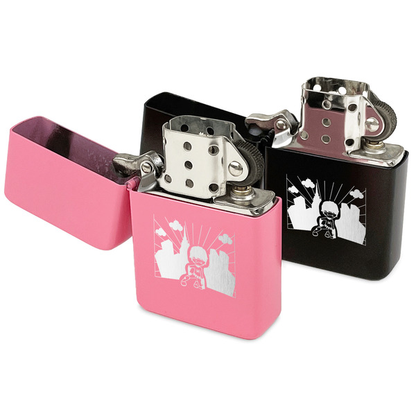 Superhero in the City Windproof Lighters - Black & Pink - Open
