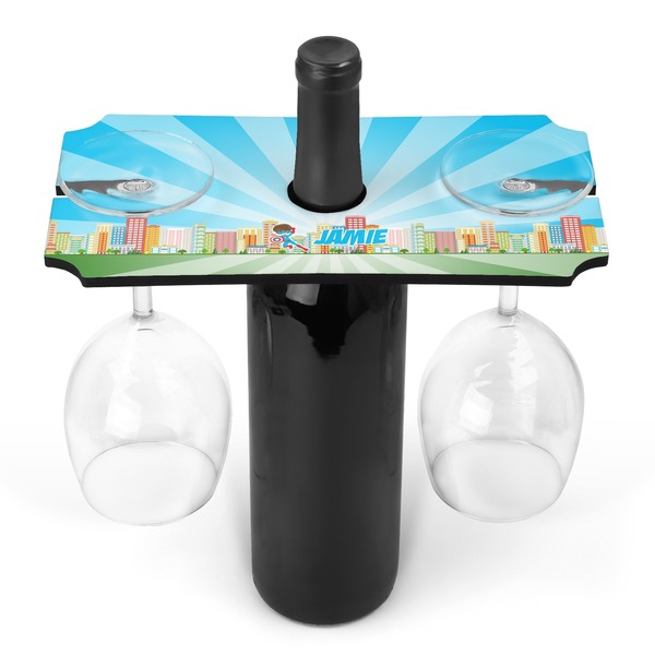 Custom Superhero in the City Wine Bottle & Glass Holder (Personalized)
