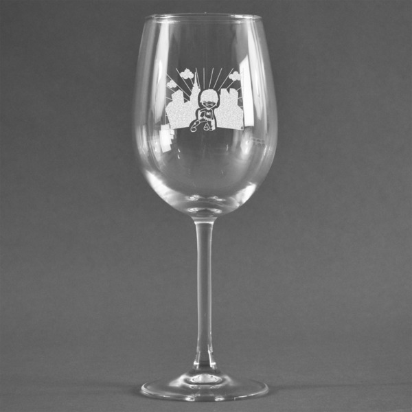 Custom Superhero in the City Wine Glass - Engraved