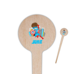Superhero in the City 4" Round Wooden Food Picks - Single Sided (Personalized)