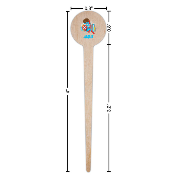 Superhero in the City Wooden 4" Food Pick - Round - Dimensions