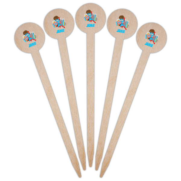Superhero in the City Wooden 6" Food Pick - Round - Fan View