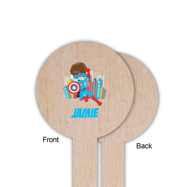 Superhero in the City Wooden 6" Food Pick - Round - Single Sided - Front & Back
