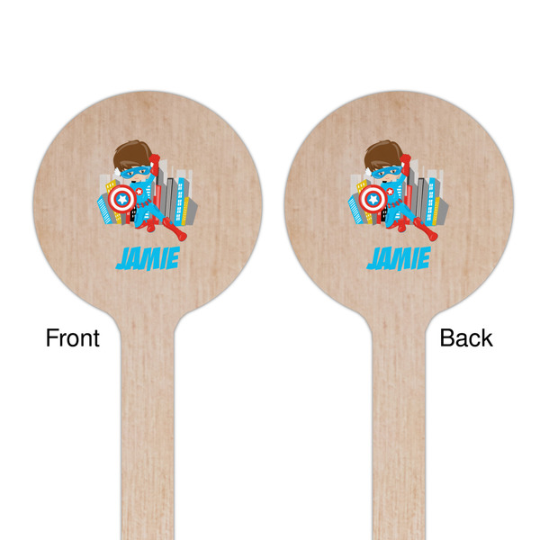 Superhero in the City Wooden 6" Stir Stick - Round - Double Sided - Front & Back