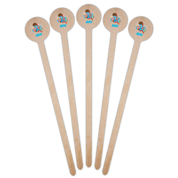 Superhero in the City Wooden 7.5" Stir Stick - Round - Fan View