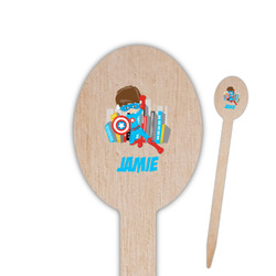 Superhero in the City Oval Wooden Food Picks - Single Sided (Personalized)