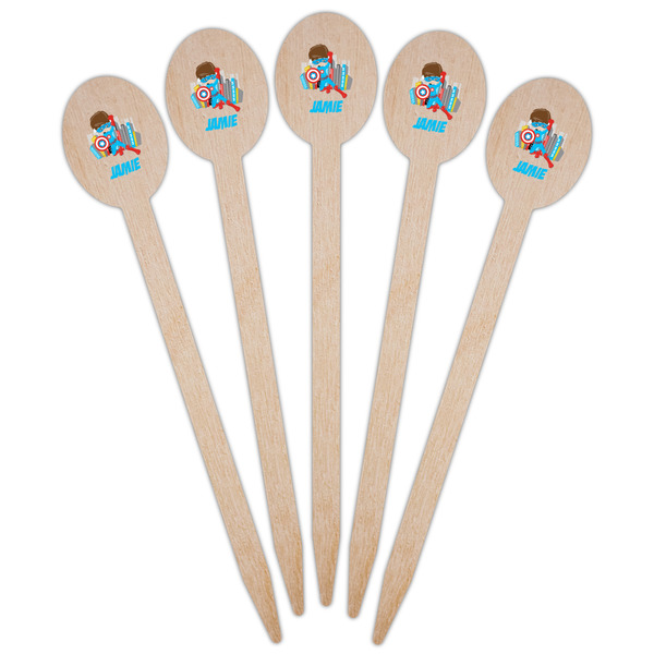 Superhero in the City Wooden Food Pick - Oval - Fan View