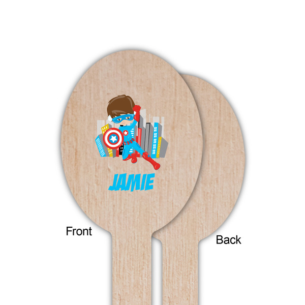 Superhero in the City Wooden Food Pick - Oval - Single Sided - Front & Back