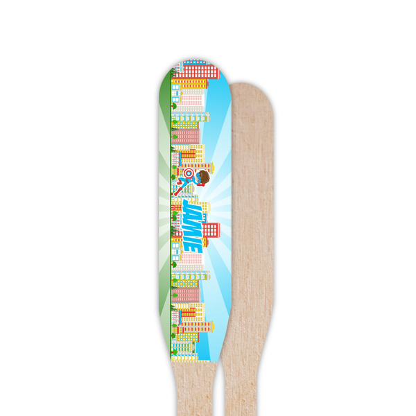 Superhero in the City Wooden Food Pick - Paddle - Single Sided - Front & Back