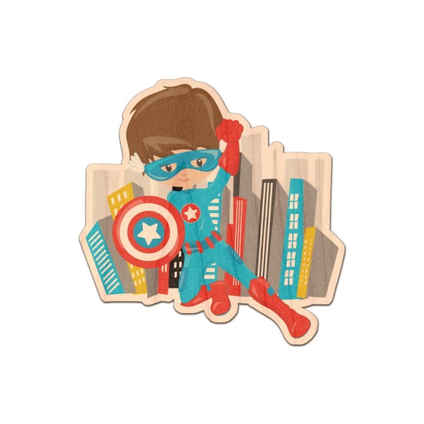 Custom Superhero in the City Genuine Maple or Cherry Wood Sticker