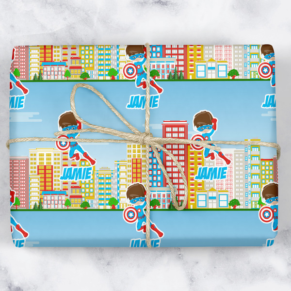 Custom Superhero in the City Wrapping Paper (Personalized)