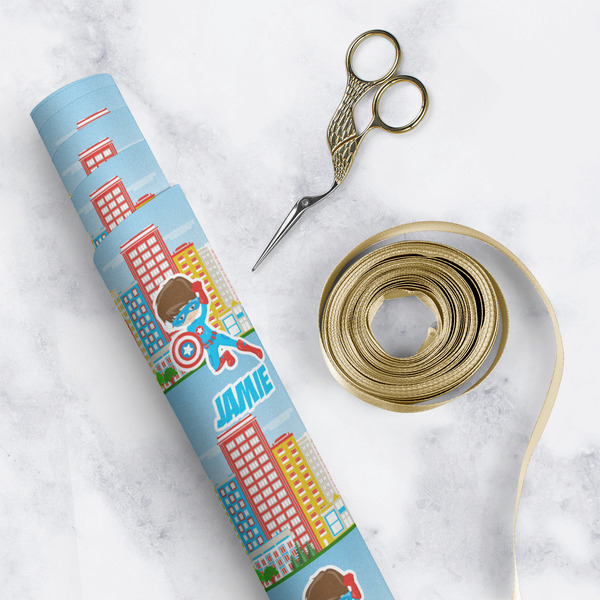 Superhero in the City Wrapping Paper Roll - Matte - In Context
