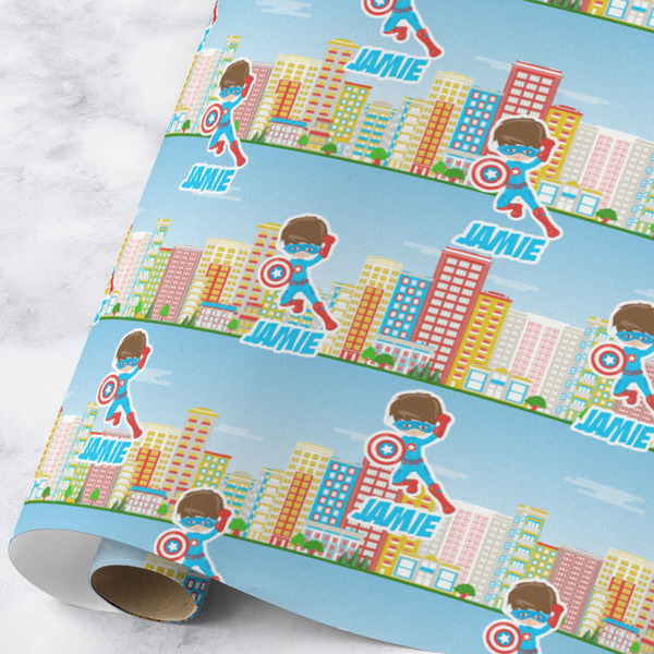 Custom Superhero in the City Wrapping Paper Roll - Large - Matte (Personalized)