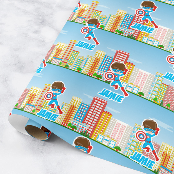 Custom Superhero in the City Wrapping Paper Roll - Small (Personalized)