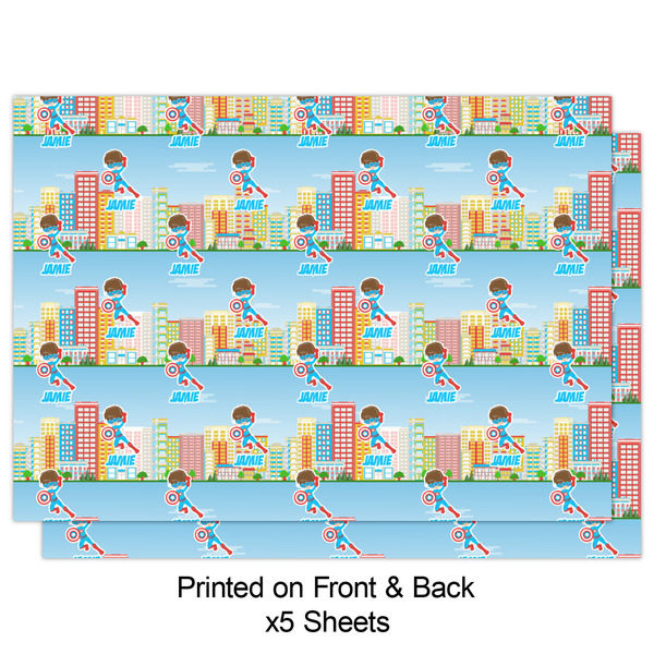 Superhero in the City Wrapping Paper Sheet - Double Sided - Front