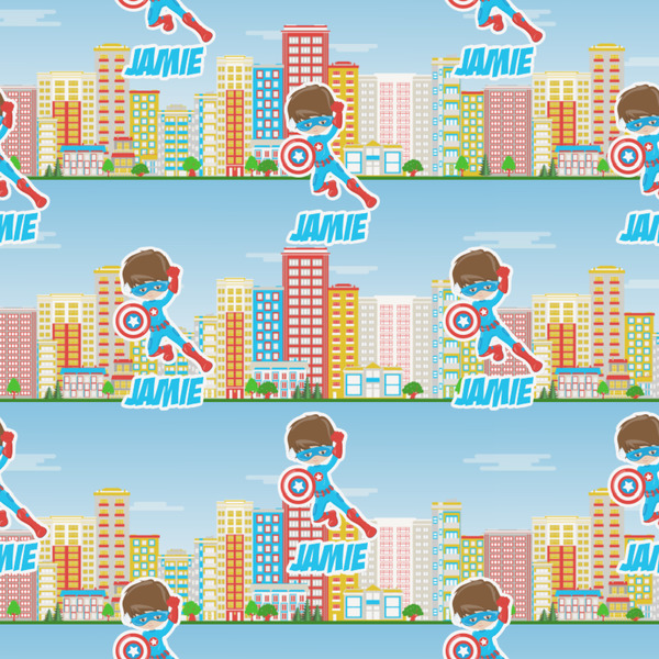 Superhero in the City Wrapping Paper Square