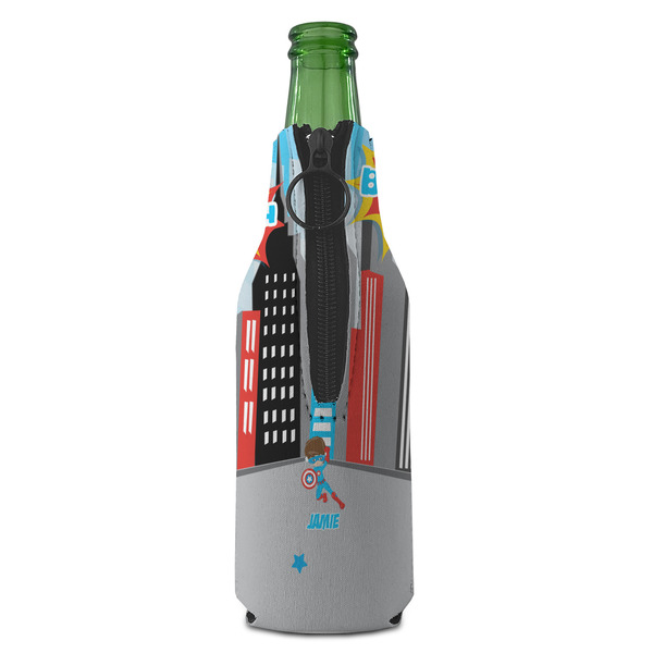 Superhero in the City Zipper Bottle Cooler - BACK (bottle)