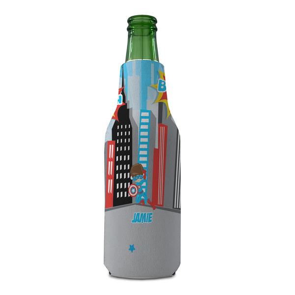 Superhero in the City Zipper Bottle Cooler - FRONT (bottle)