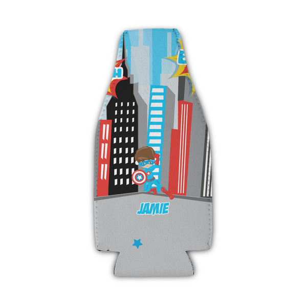 Custom Superhero in the City Zipper Bottle Cooler (Personalized)