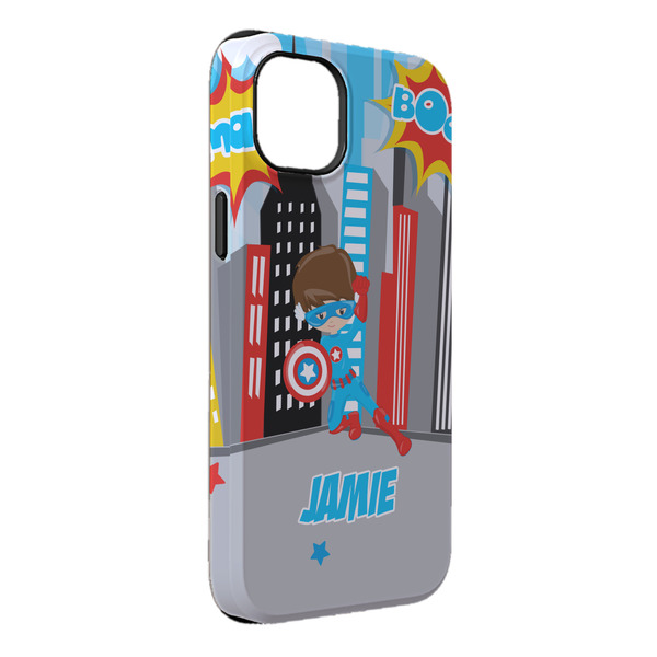 Custom Superhero in the City iPhone Case - Rubber Lined - iPhone 14 Plus (Personalized)