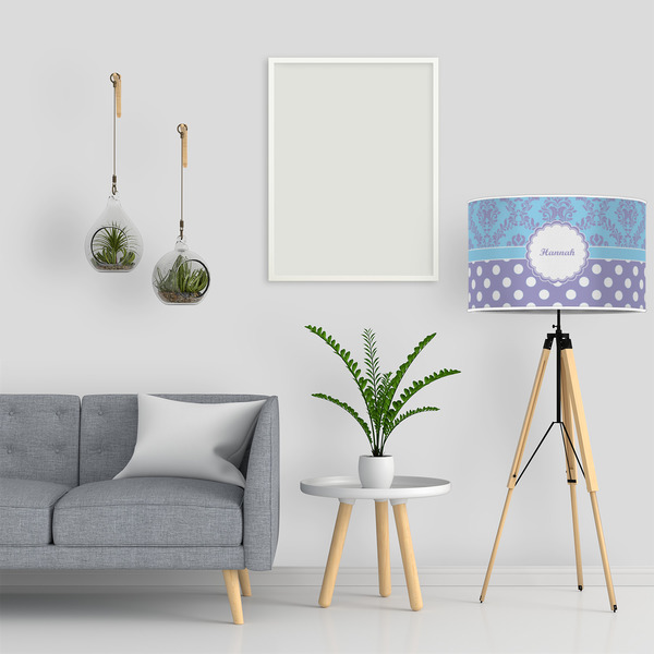 Purple Damask & Dots 12" Drum Lampshade - LIFESTYLE