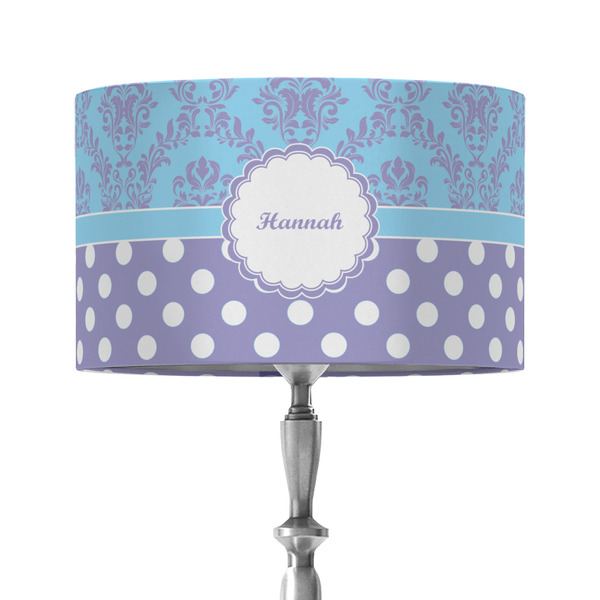 Purple Damask & Dots 12" Drum Lampshade - ON STAND (Fabric)
