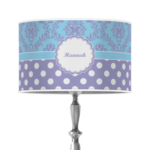 Custom Purple Damask & Dots 12" Drum Lamp Shade - Poly-film (Personalized)