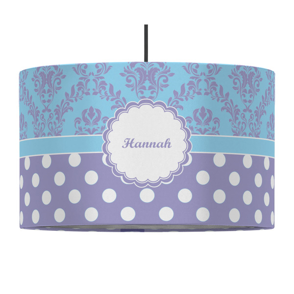 Purple Damask & Dots 12" Drum Lampshade - PENDANT (Fabric)