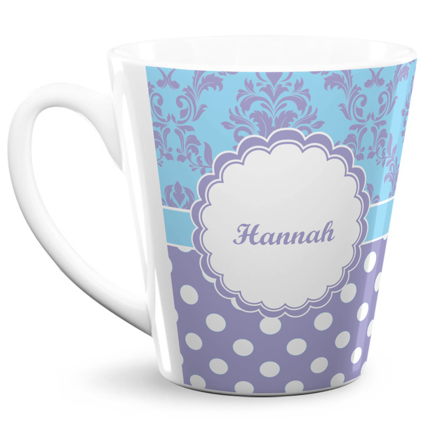 Custom Purple Damask & Dots 12 Oz Latte Mug (Personalized)