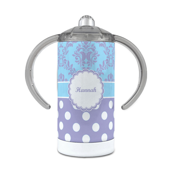 Custom Purple Damask & Dots 12 oz Stainless Steel Sippy Cup (Personalized)