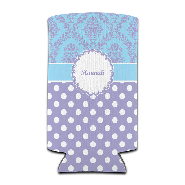 Custom Purple Damask & Dots Can Cooler (tall 12 oz) (Personalized)