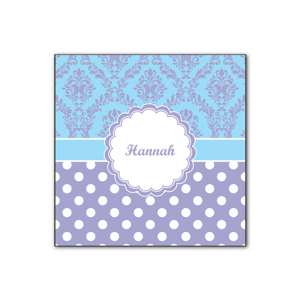 Custom Purple Damask & Dots Wood Print - 12x12 (Personalized)