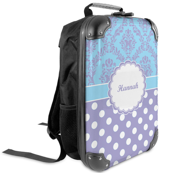 Custom Purple Damask & Dots Kids Hard Shell Backpack (Personalized)