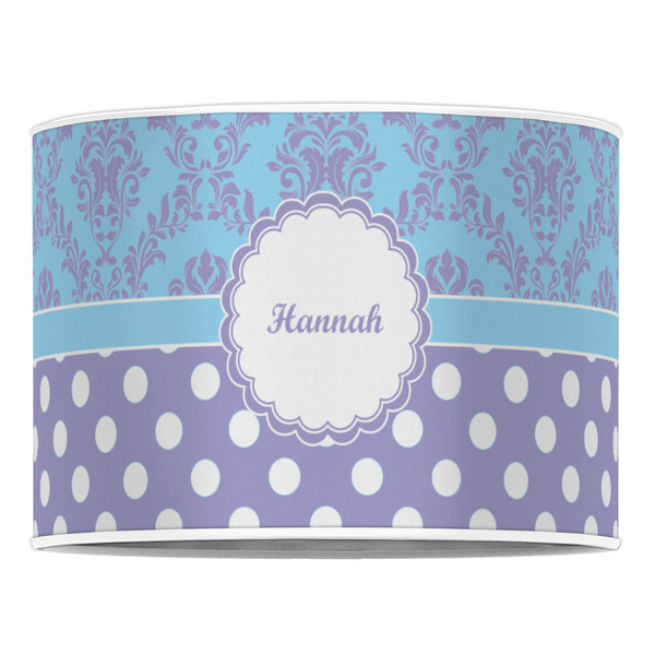 Purple Damask & Dots 16" Drum Lampshade - FRONT (Poly Film)