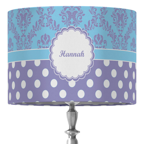 Custom Purple Damask & Dots 16" Drum Lamp Shade - Fabric (Personalized)