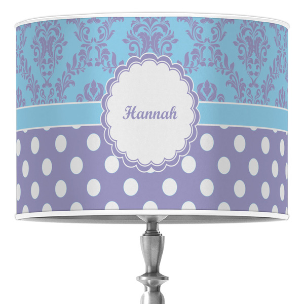 Custom Purple Damask & Dots 16" Drum Lamp Shade - Poly-film (Personalized)