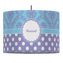 Purple Damask & Dots Drum Pendant Lamp (Personalized)