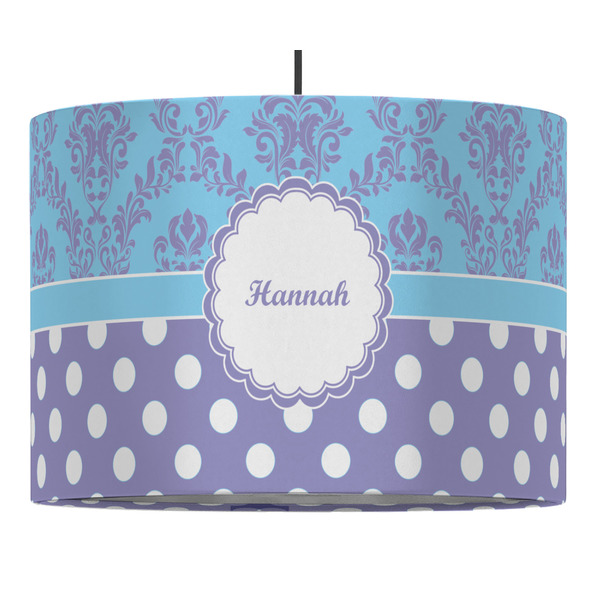 Custom Purple Damask & Dots Drum Pendant Lamp (Personalized)