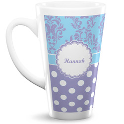 Purple Damask & Dots 16 Oz Latte Mug (Personalized)