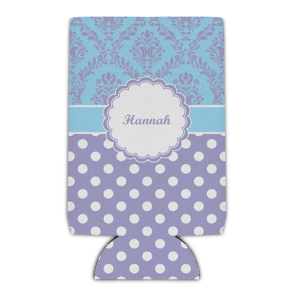 Custom Purple Damask & Dots Can Cooler (16 oz) (Personalized)