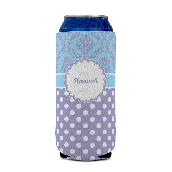 Purple Damask & Dots 16oz Can Sleeve - FRONT (on can)