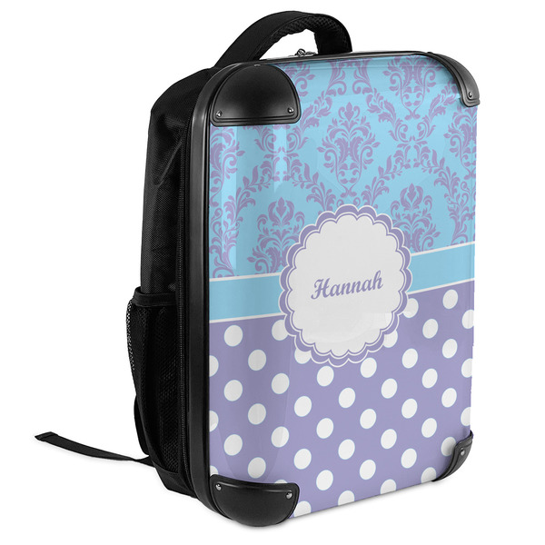 Purple Damask & Dots 18" Hard Shell Backpacks - ANGLED VIEW